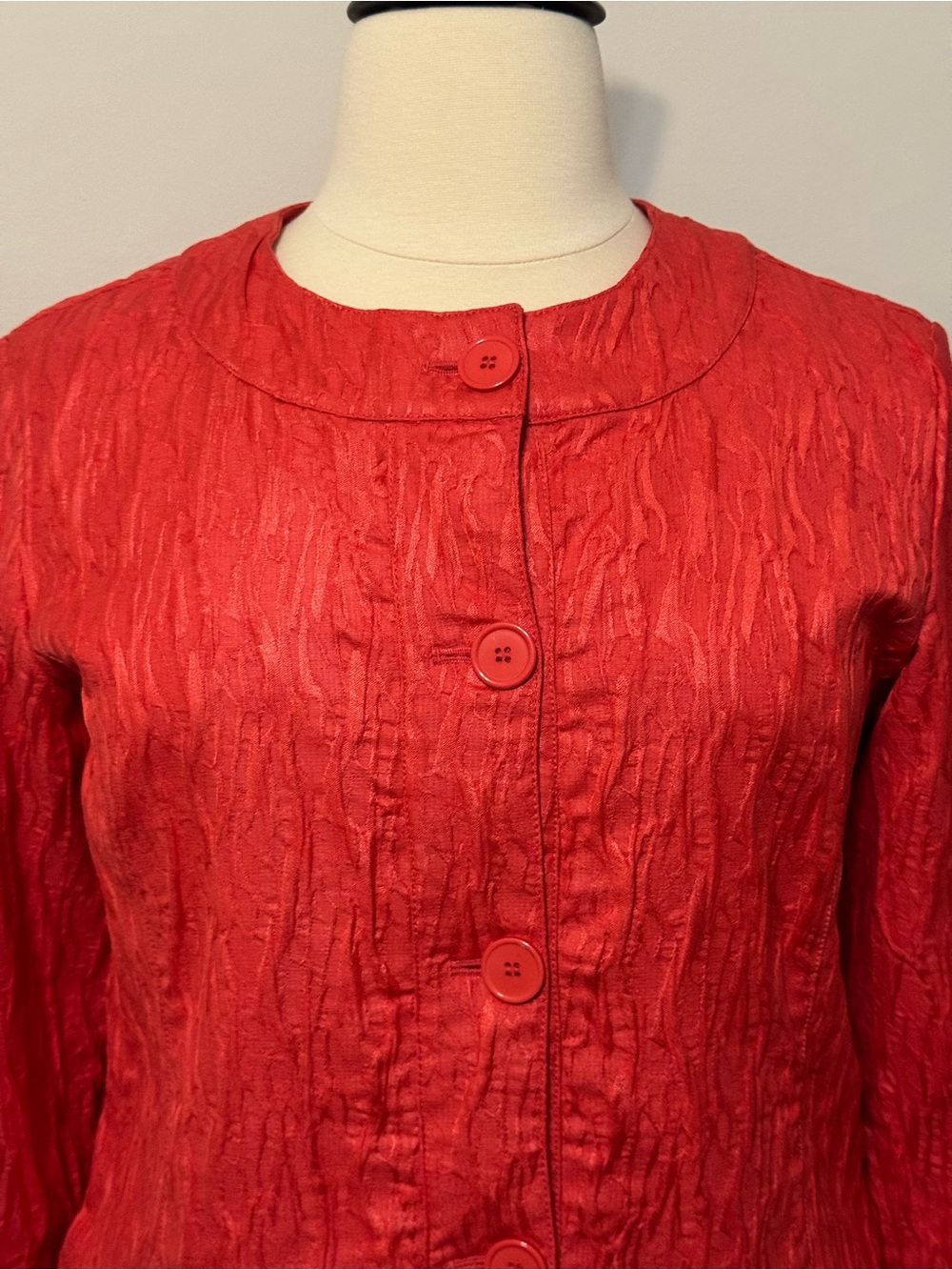 Chico's Vibrant Red/Coral Textured Button Jacket - Picture 3 of 6